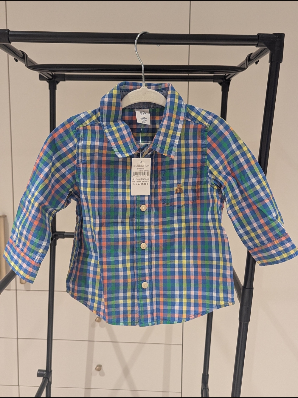 GAP Blue, Green & Multi-color Plaid Button-Down Shirt Cotton